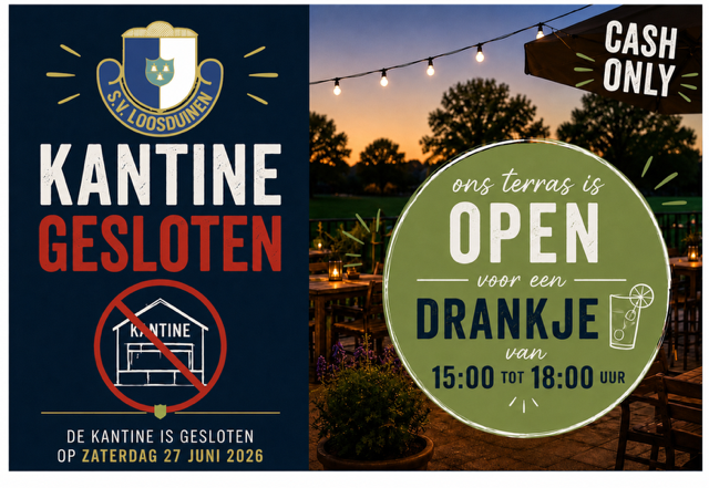 Terras geopend zaterdag 27 juni ’26